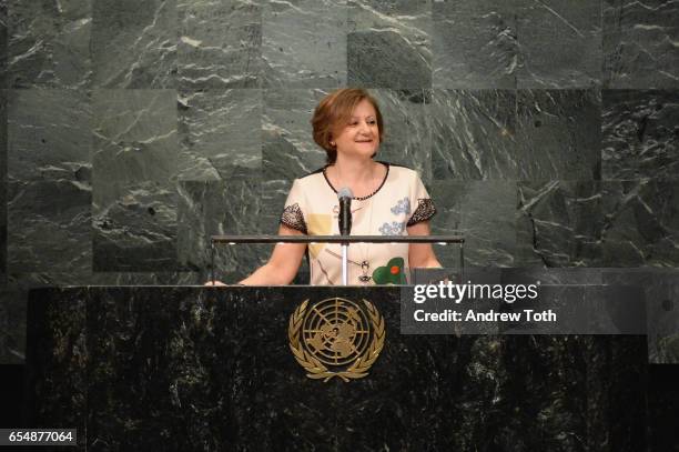 Under-Secretary-General for Communications and Public Information Cristina Gallach speaks at the United Nations Headquarters celebrating...