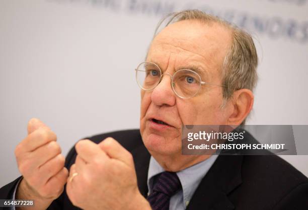 Minister of Economy and Finances of Italy, Pier Carlo Padoan attends a press conference during the G20 Finance Ministers and Central Bank Governors...