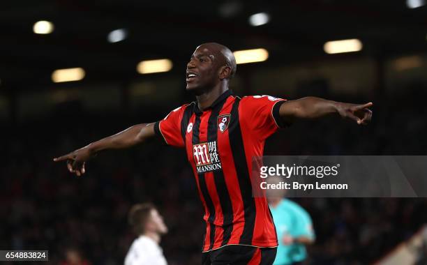 Benik Afobe of AFC Bournemouth celebrates scoring his sides second goal during the Premier League match between AFC Bournemouth and Swansea City at...