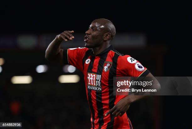 Benik Afobe of AFC Bournemouth celebrates scoring his sides second goal during the Premier League match between AFC Bournemouth and Swansea City at...