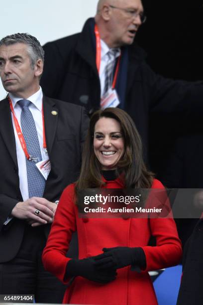 Catherine, Duchess of Cambridge attends the RBS Six Nations match between France and Wales at Stade de France on March 18, 2017 in Paris, France.