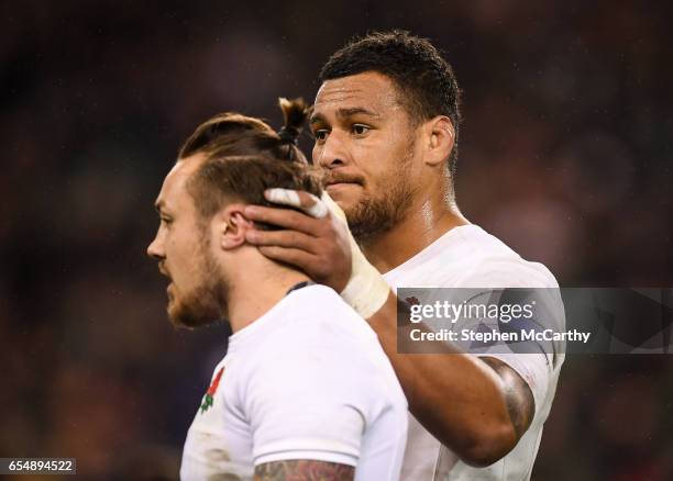 Dublin , Ireland - 18 March 2017; Nathan Hughes, right, and Jack Nowell of England following the RBS Six Nations Rugby Championship match between...