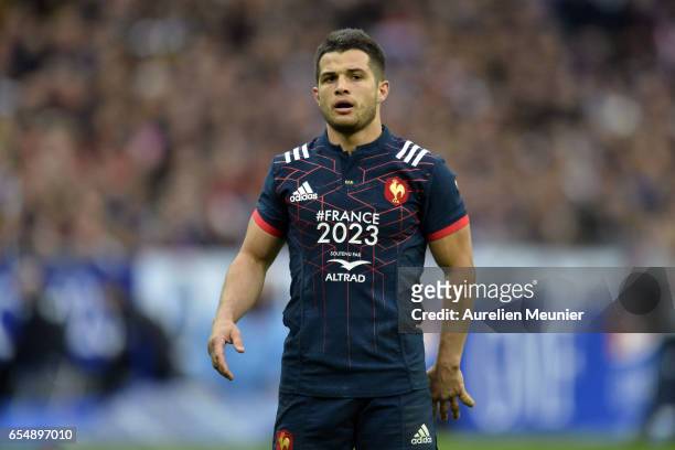 Brice Dulin of France reacts during the RBS Six Nations match between France and Wales at Stade de France on March 18, 2017 in Paris, France.