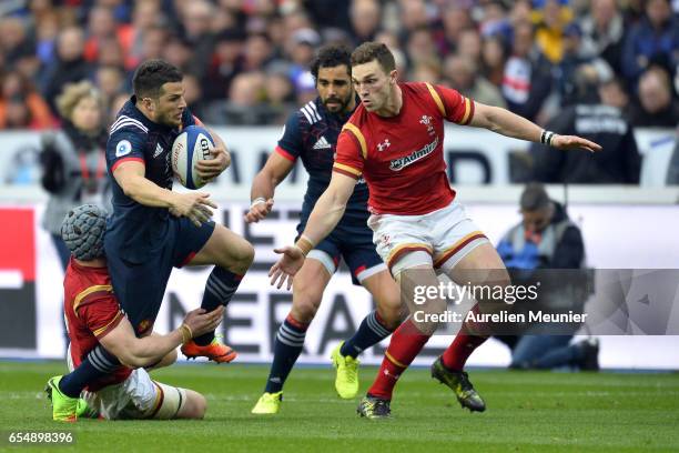 Brice Dulin of France is tackled during the RBS Six Nations match between France and Wales at Stade de France on March 18, 2017 in Paris, France.