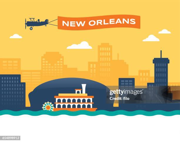 die skyline von new orleans - raddampfer stock-grafiken, -clipart, -cartoons und -symbole