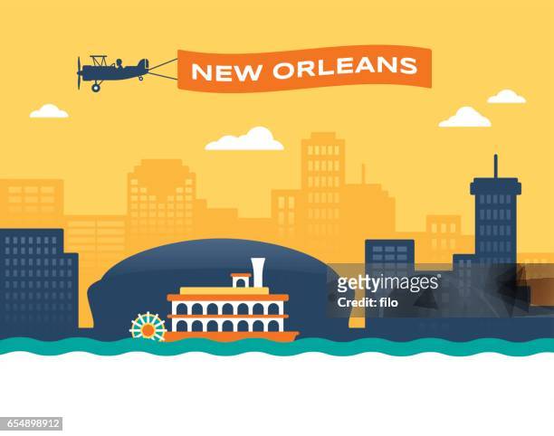 new orleans skyline - airplane banner stock illustrations