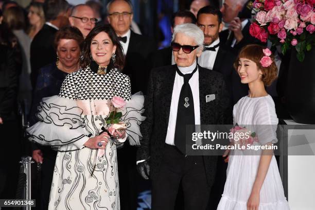 Princess Caroline of Hanover and Karl Lagerfeld arrive at the Rose Ball 2017 To Benefit The Princess Grace Foundation at Sporting Monte-Carlo on...