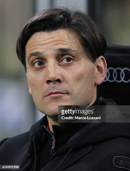 AC Milan coach Vincenzo Montella looks on before the Serie A match ...