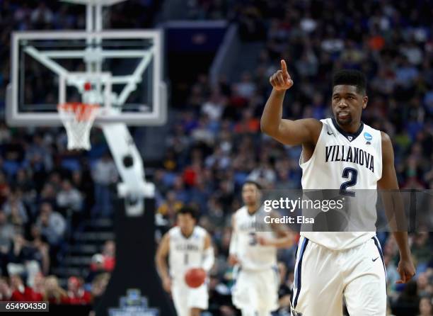 Kris Jenkins of the Villanova Wildcats watches on against the Wisconsin Badgers during the second round of the 2017 NCAA Men's Basketball Tournament...