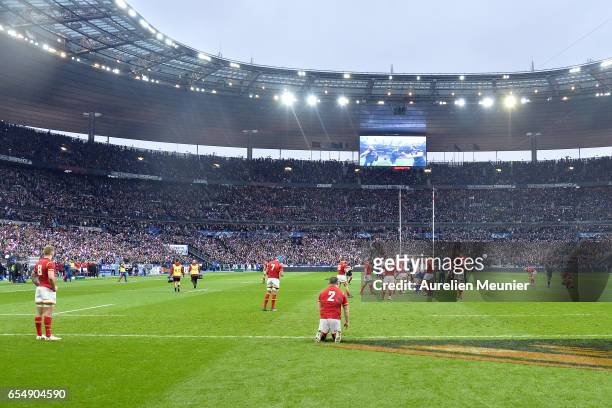 General view of team Wales during the RBS Six Nations match between France and Wales at Stade de France on March 18, 2017 in Paris, France.