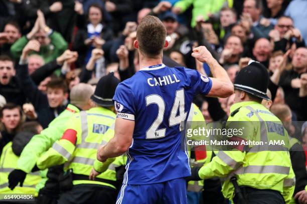 Gary Cahill of Chelsea celebrates after scoring a goal to make it 1-2 during the Premier League match between Stoke City and Chelsea at Bet365...
