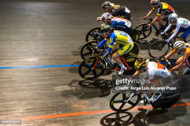 Ganina Solovei Ukraine, Sarah Hammer of US Elisa Balsano of Italy, Jarmila Machacova and Lucie Hochmann of Czech Republic compete in the Women's...