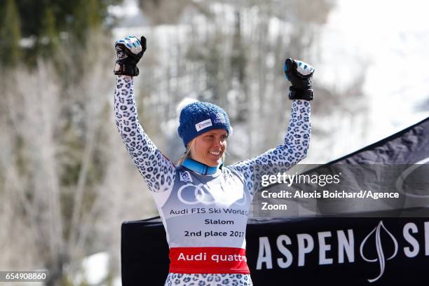 Veronika Velez Zuzulova of Slovakia takes 2nd place in the overall standings during the Audi FIS Alpine Ski World Cup Finals Women's Slalom on March...