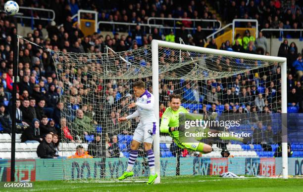 Birmingham City Goalkeeper Tomasz Kuszczak fly's in the air to punch the ball away from Dwight Gale of Newcastle United during the Sky Bet...