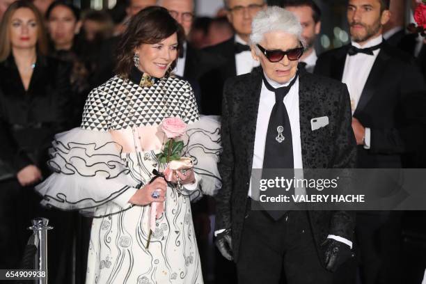 Caroline of Monaco, Princess of Hanover and German fashion designer Karl Lagerfeld arrive for the annual Rose Ball at the Monte-Carlo Sporting Club...