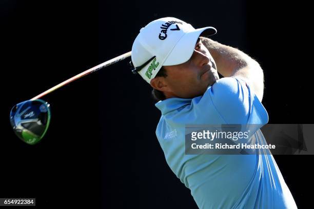 Kevin Kisner of the United States plays his shot from the 18th tee during the third round of the Arnold Palmer Invitational Presented By MasterCard...
