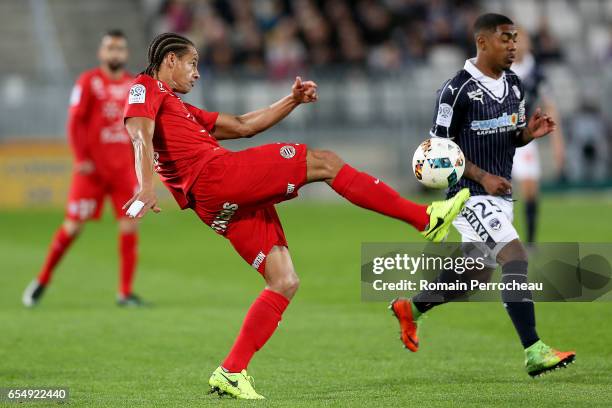 Daniel Congre of Montpellier in action during the French Ligue 1 match between Bordeaux and Montpellier at Stade Matmut Atlantique on March 18, 2017...