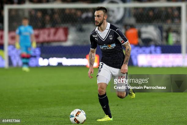 Diego Contento of Bordeaux in action during the French Ligue 1 match between Bordeaux and Montpellier at Stade Matmut Atlantique on March 18, 2017 in...