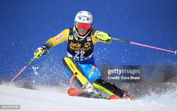 Maria Pietilae-Holmner of Sweden skis her first run of the Ladies' Slalom during the 2017 Audi FIS Ski World Cup Finals at Aspen Mountain on March...