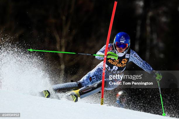 Veronika Velez Zuzulova of Slovakia skis her second run of the Ladies' Slalom during the 2017 Audi FIS Ski World Cup Finals at Aspen Mountain on...