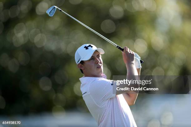 Matthew Fitzpatrick of England plays his second shot on the par 4, 18th hole during the third round of the 2017 Arnold Palmer Invitational presented...