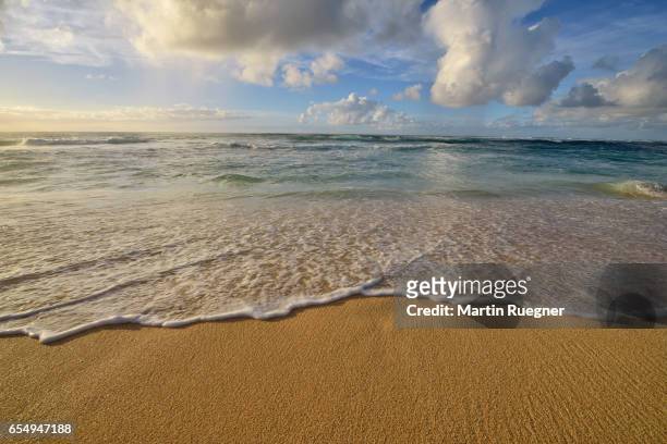 surf on sandy beach. - sunset beach fotografías e imágenes de stock