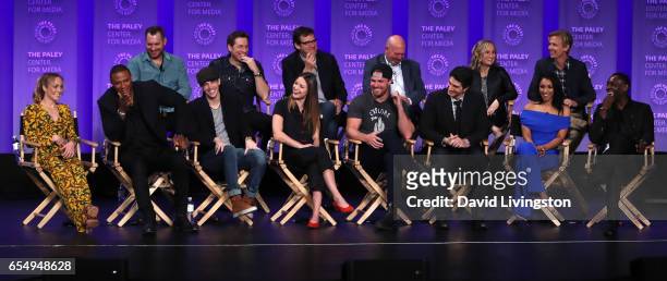 Executive producers Aaron Helbing, Todd Helbing, Andrew Kreisberg, Marc Guggenheim, Wendy Mericle and Phil Klemmer and actors Caity Lotz, David...