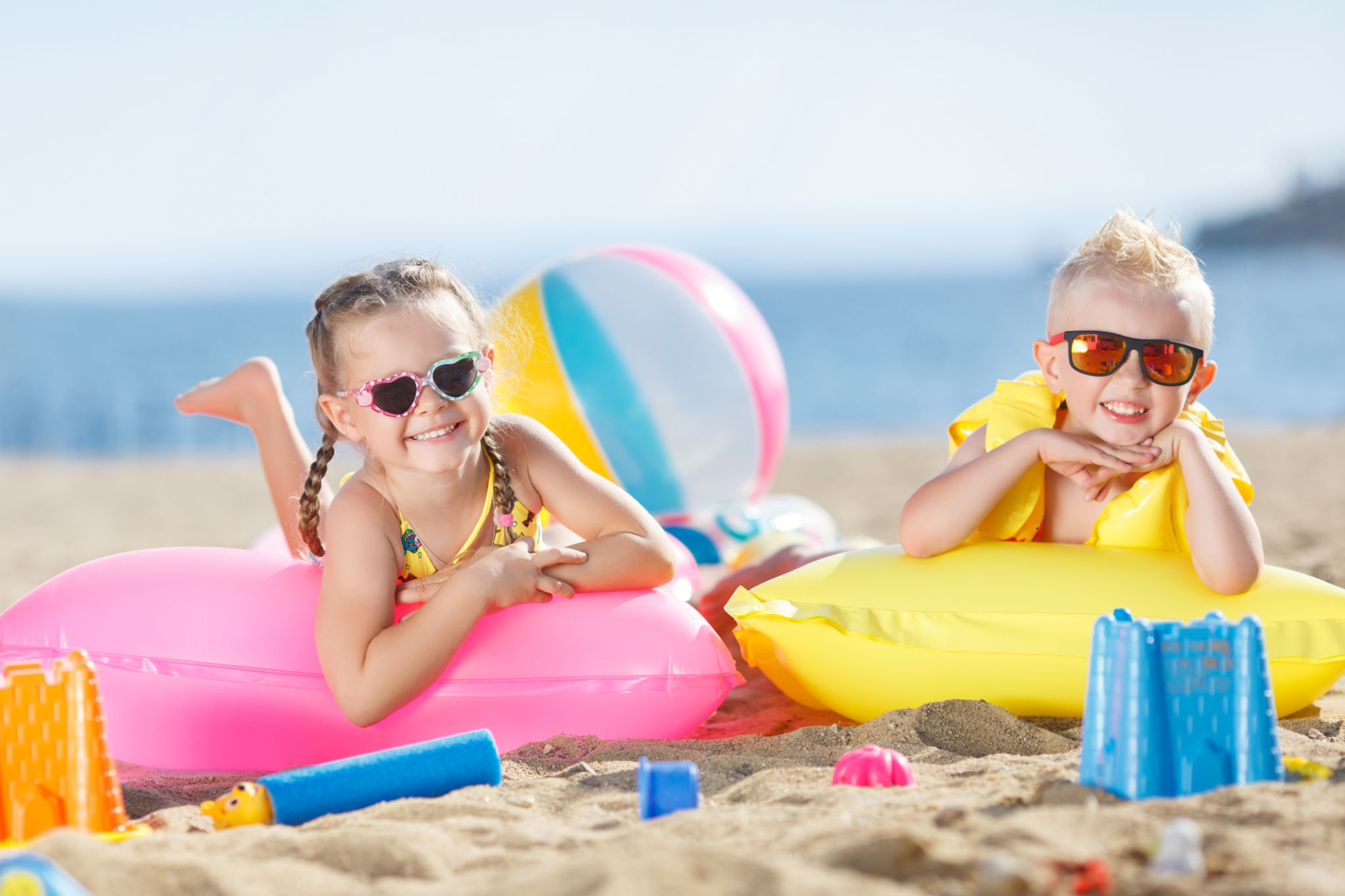 children playing beach