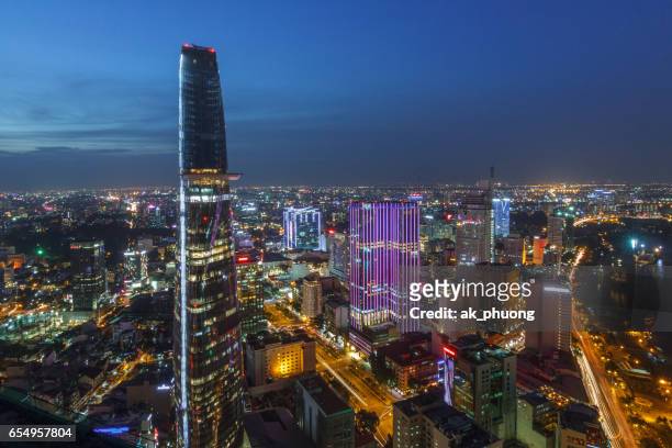 aerial view of saigon-hochiminh city vietnam - modern vietnam stockfoto's en -beelden