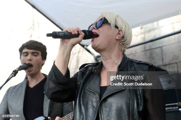 Singer Cindy Wilson of the B-52's performs onstage during the Athens to Austin SXSW showcase at the Side Bar on March 18, 2017 in Austin, Texas.