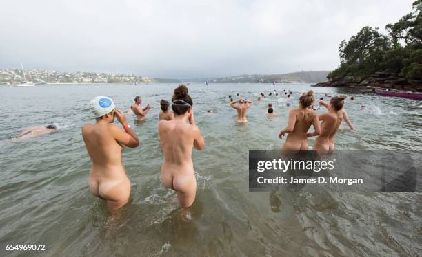 Swimmers taking part in the "Sydney Skinny" on March 19, 2017 in Sydney, Australia. The annual nude swim event encourages swimmers to raise money for...