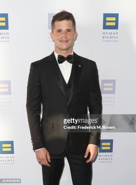 Actor Charlie Carver at The Human Rights Campaign 2017 Los Angeles Gala Dinner at JW Marriott Los Angeles at L.A. LIVE on March 18, 2017 in Los...