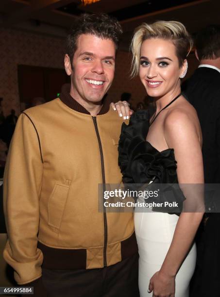 Internet personality Mario Lavandeira and singer Katy Perry at The Human Rights Campaign 2017 Los Angeles Gala Dinner at JW Marriott Los Angeles at...