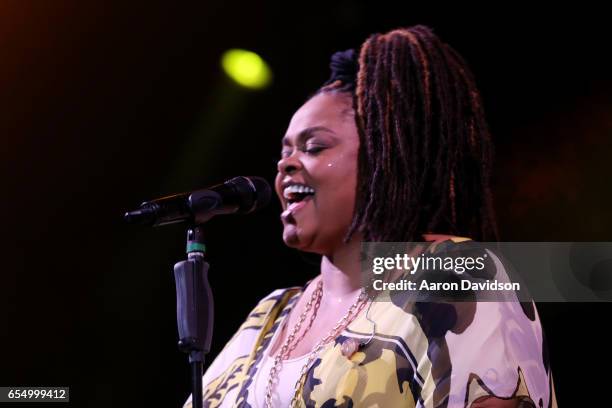 Singer Jill Scott performs on stage at The 12th Annual Jazz In The Gardens Music Festival - Day 1 at Hard Rock Stadium on March 18, 2017 in Miami...