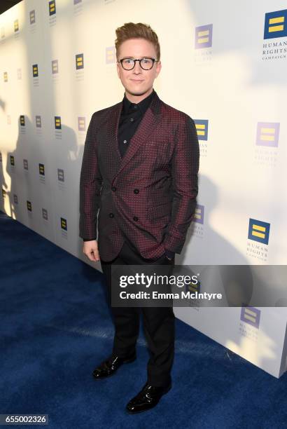 Internet personality Tyler Oakley at The Human Rights Campaign 2017 Los Angeles Gala Dinner at JW Marriott Los Angeles at L.A. LIVE on March 18, 2017...