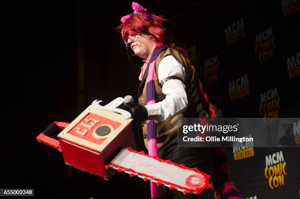 Cosplay performances at the end of day 1 of the MCM Birmingham Comic Con at NEC Arena on March 18, 2017 in Birmingham, England.