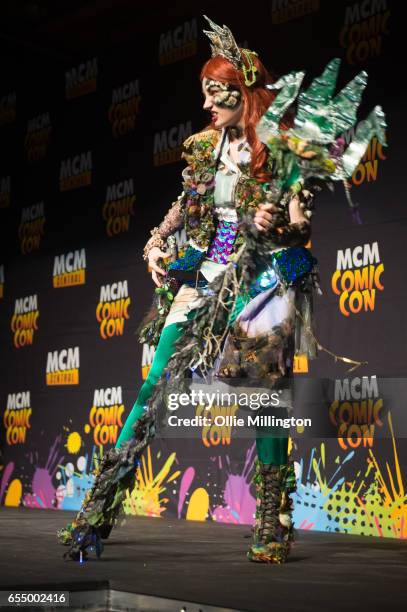 Cosplayer performs as Davy Jones Ariel at the end of Day 1 as Queen Triton during the MCM Birmingham Comic Con at NEC Arena on March 18, 2017 in...