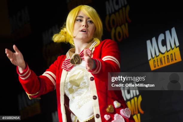 Cosplay performances at the end of day 1 of the MCM Birmingham Comic Con at NEC Arena on March 18, 2017 in Birmingham, England.