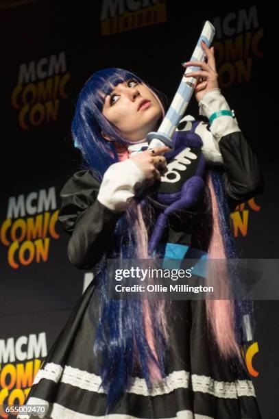 Cosplay performances at the end of day 1 of the MCM Birmingham Comic Con at NEC Arena on March 18, 2017 in Birmingham, England.