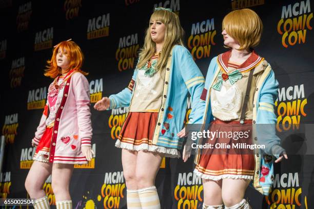 Cosplay performances at the end of day 1 of the MCM Birmingham Comic Con at NEC Arena on March 18, 2017 in Birmingham, England.