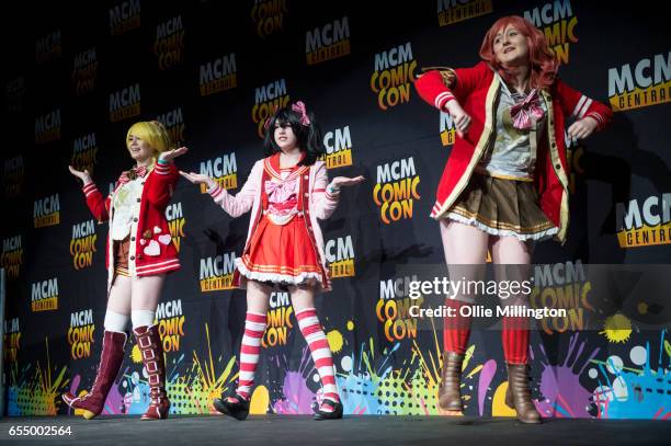 Cosplay performances at the end of day 1 of the MCM Birmingham Comic Con at NEC Arena on March 18, 2017 in Birmingham, England.