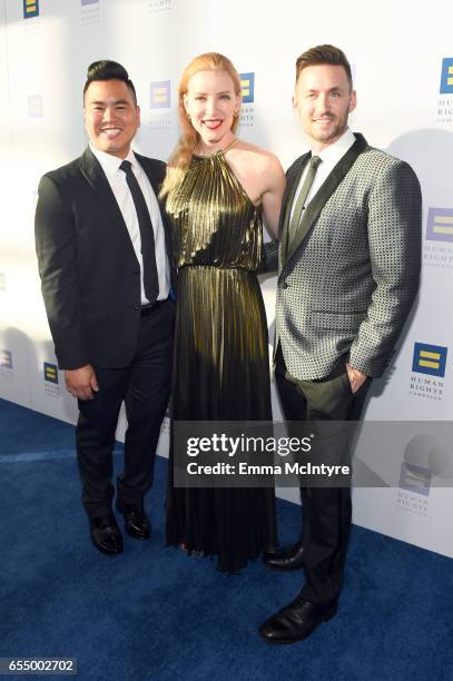 Event Co-Chairs Travis Dina-Pham, Jessica Bair, and Chris Boone at The Human Rights Campaign 2017 Los Angeles Gala Dinner at JW Marriott Los Angeles...