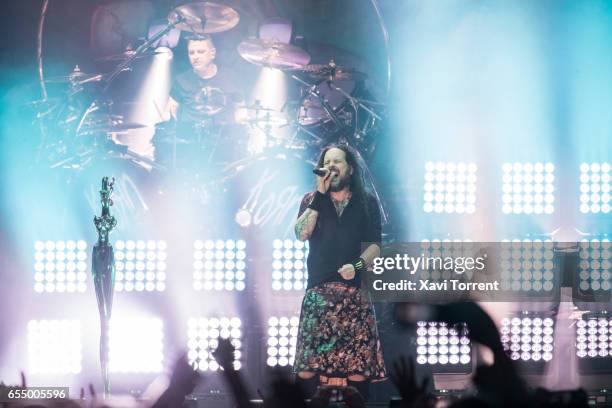 Ray Luzier and Jonathan Davis of Korn perform in concert at Sant Jordi Club on March 18, 2017 in Barcelona, Spain.