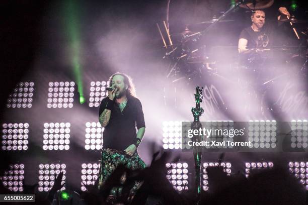 Jonathan Davis and Ray Luzier of Korn perform in concert at Sant Jordi Club on March 18, 2017 in Barcelona, Spain.