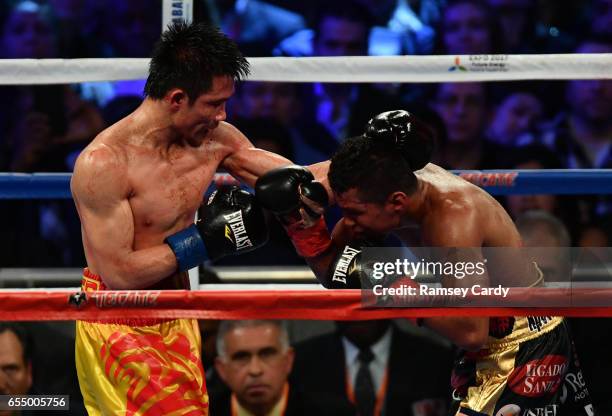 New York , United States - 18 March 2017; Roman Gonzalez, right, in action against Srisaket Sor Rungvisai during their at Madison Square Garden in...