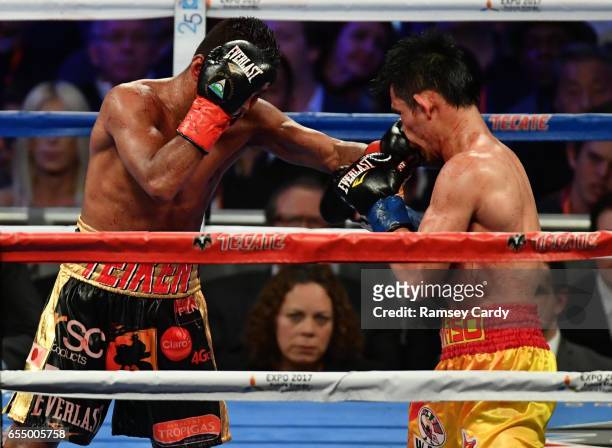 New York , United States - 18 March 2017; Roman Gonzalez, left, in action against Srisaket Sor Rungvisai during their at Madison Square Garden in New...