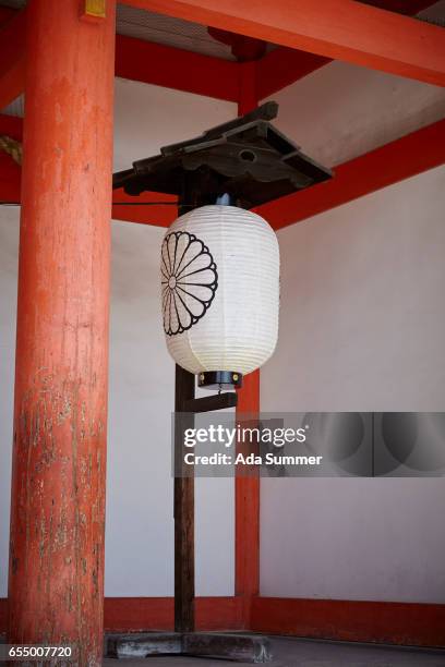 japanese paper lantern in shrine - japanese lantern stock pictures, royalty-free photos & images