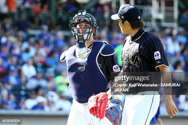 Seiji Kobayashi of Japan in action during the exhibition game between Japan and Chicago Cubs at Sloan Park on March 18, 2017 in Mesa, Arizona.