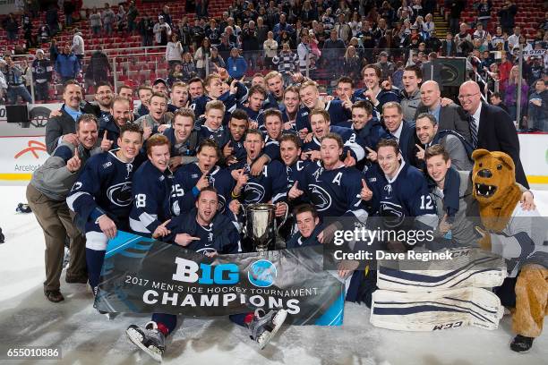 The Penn State Nittany Lions defeated the Wisconsin Badgers 2-1 in the second overtime period during the Big Ten Men's Ice Hockey Tournament -...