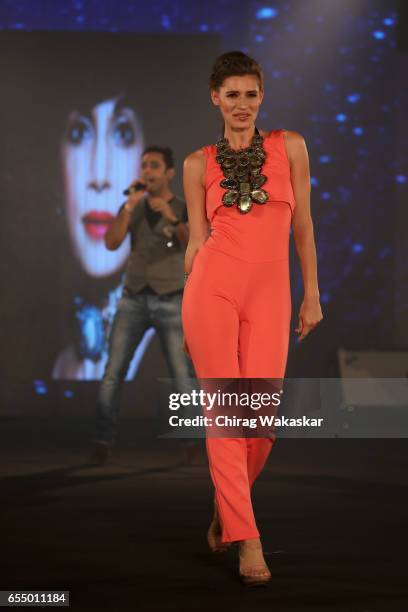 Model walks the runway at the Mona Shroff show during India Intimate Fashion Week 2017 at Hotel Leela on March 18, 2017 in Mumbai, India.